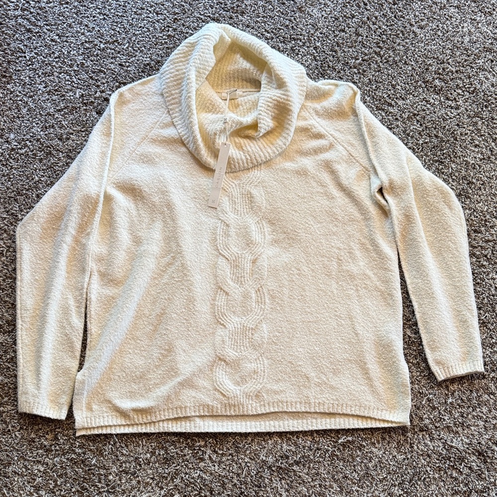 Caslon Cream Cable-Front Cowl Neck Sweater